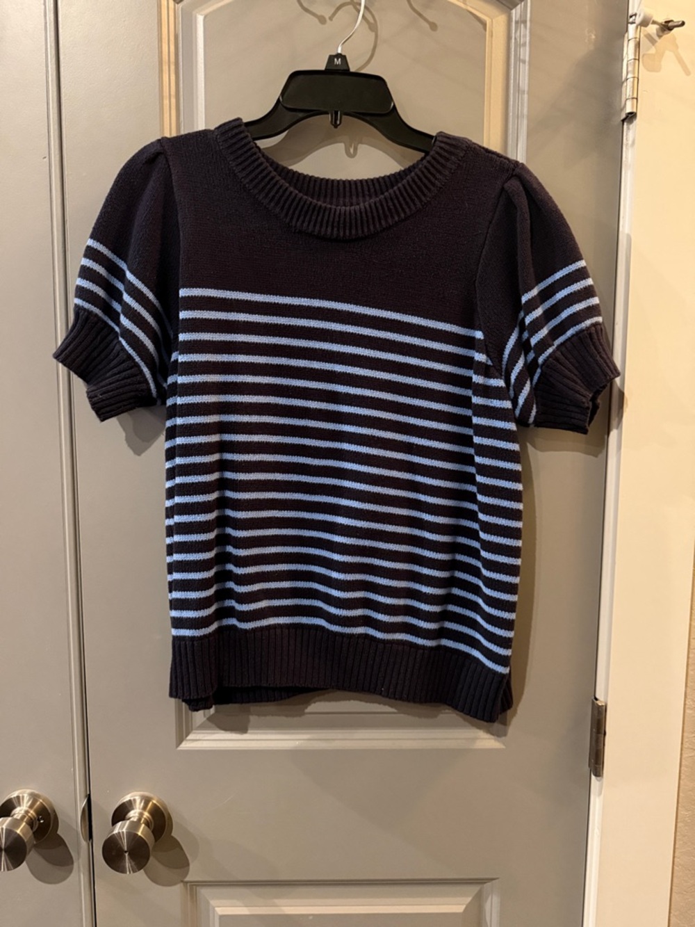 Maurices Navy & Light Blue Striped Short-Sleeve Crewneck Sweater